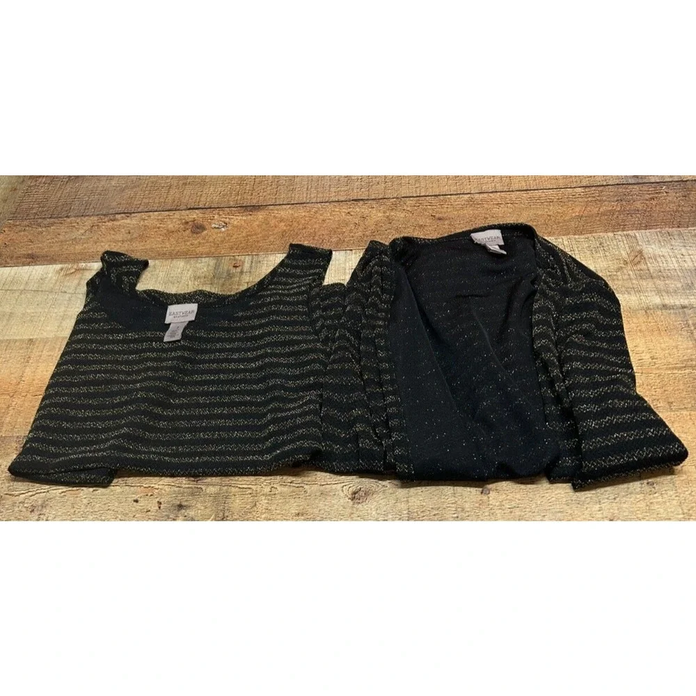 Chicos Cardigan Womens 1 Medium 8 Black Metallic Tank Top 2 Piece Set‎ Tie Front
